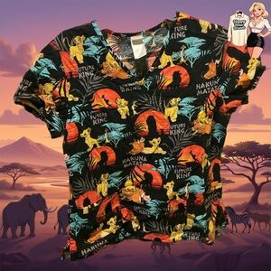 Disney's Lion King Womens Medium Scrub Top Black Hakuna Matata Simba Timon Pumba